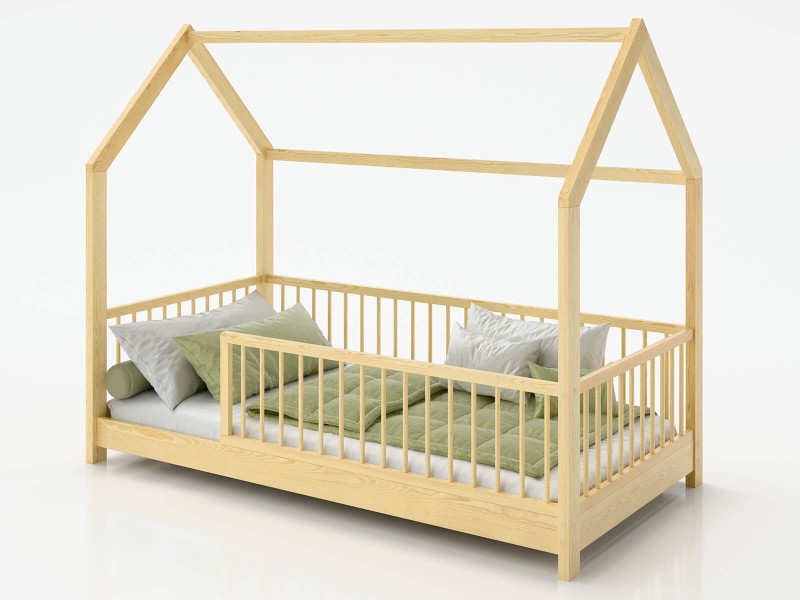 Pat Montessori copii 80x160 cu balustrada si cadru, pin D9