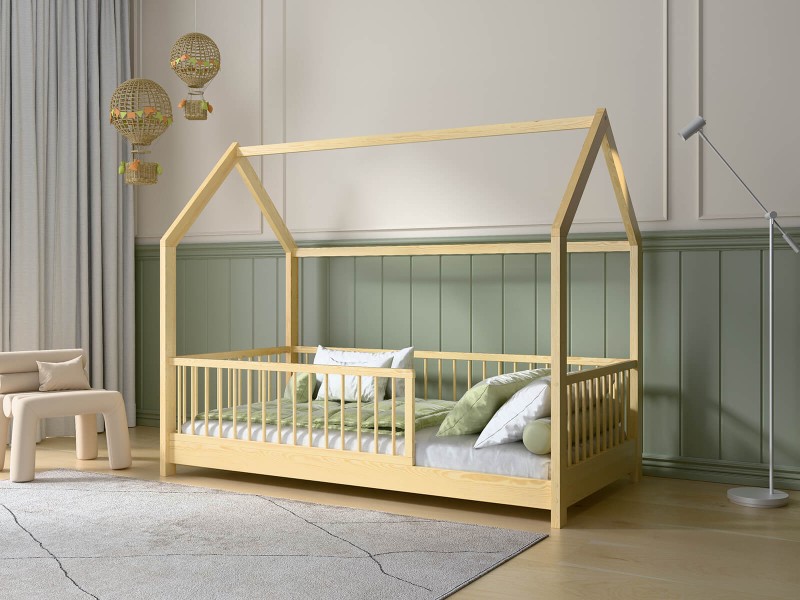 Pat Montessori copii 80x160 cu balustrada si cadru, pin D9