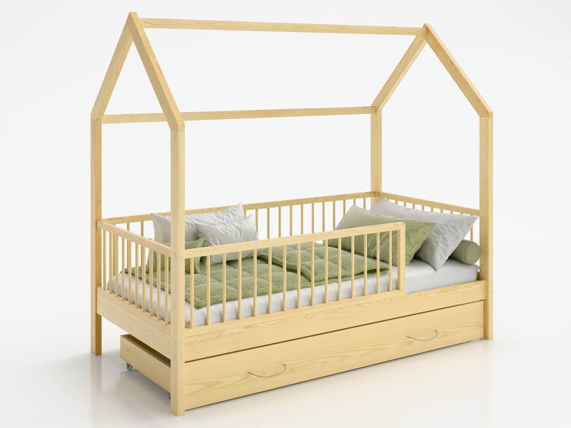 Pat Montessori copii 80x160 cu sertar si cadru, pin D9s