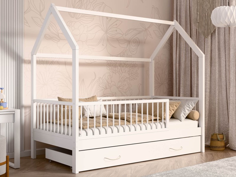 Pat Montessori copii 80x160 cu sertar si cadru, alb D9s