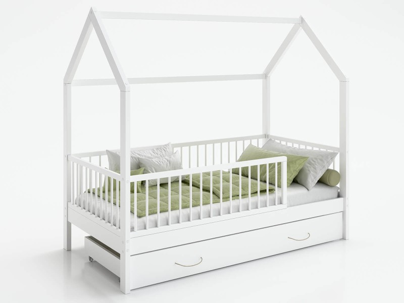 Pat Montessori copii 80x160 cu sertar si cadru, alb D9s