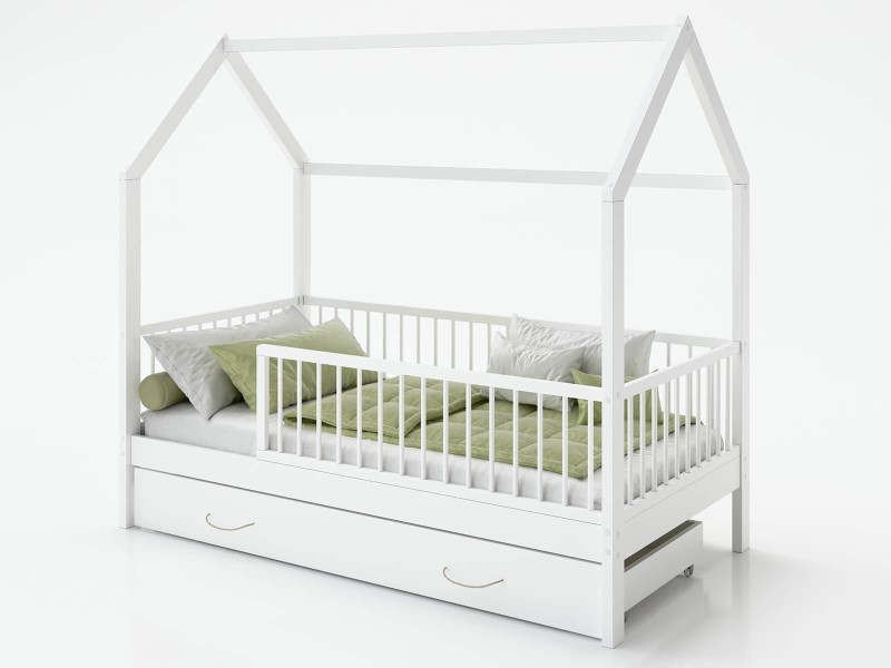Pat Montessori copii 80x160 cu sertar si cadru, alb D9s