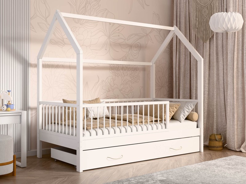 Pat Montessori copii 80x160 cu sertar si cadru, alb D9s