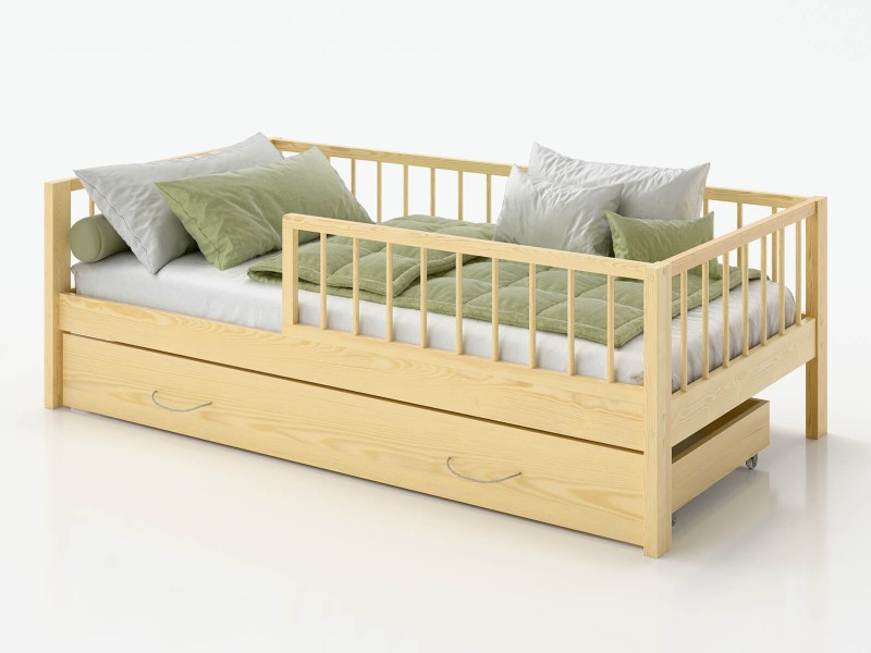 Pat din lemn pentru copii cu sertar 80x160 Filip pin