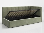 Canapea de o persoană tapițată 90x200 cu ladă de depozitare și somieră Tom, Masliniu Velvet