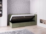 Canapea de o persoană tapițată 90x200 cu ladă de depozitare și somieră Tom, Masliniu Velvet