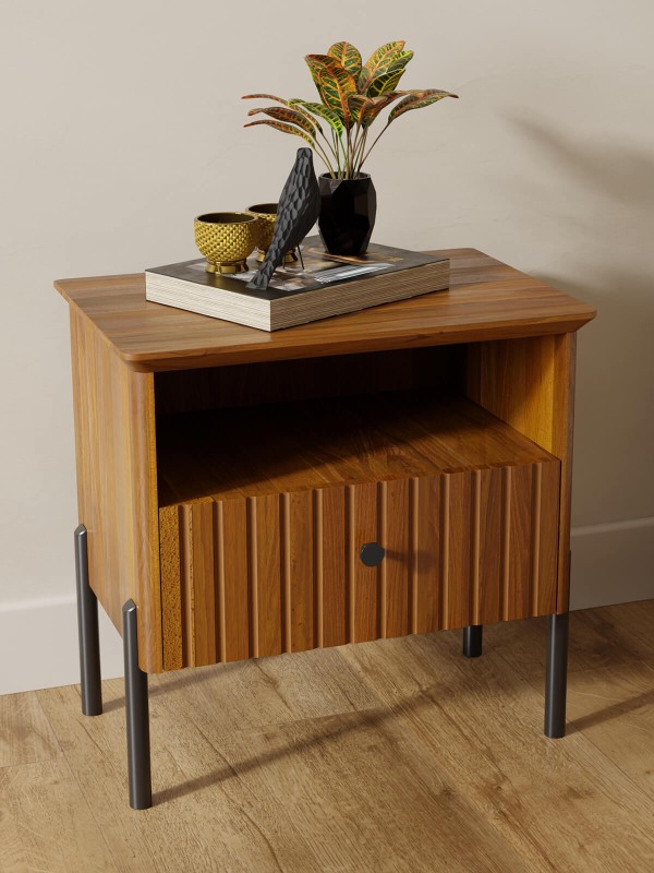 Noptiera din lemn de fag Lamelo, Stejar rustic