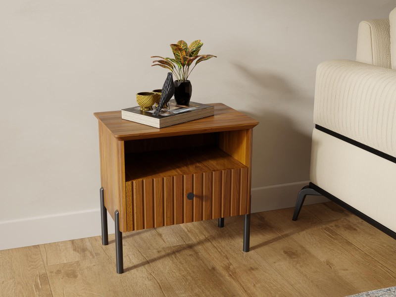 Noptiera din lemn de fag Lamelo, Stejar rustic