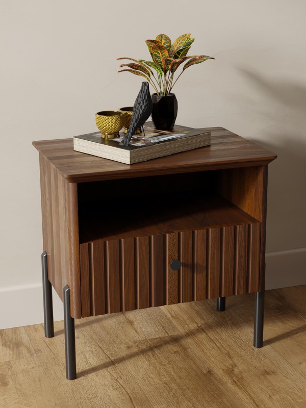 Noptiera din lemn de fag Lamelo, Nuc Italian