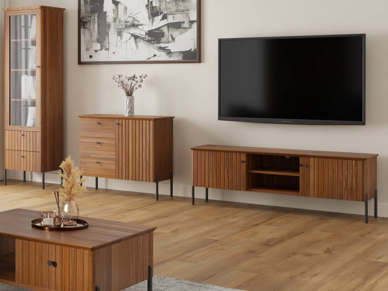 Dulap TV Lamelo din lemn de fag, lăţime 158 cm, Stejar rustic
