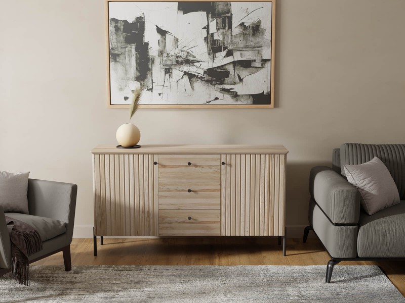 Comodă din lemn de fag Lamelo 3S2D, lăţime 158 cm, Fag Natural