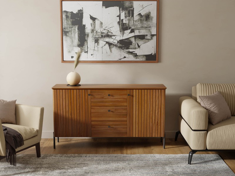 Comodă din lemn de fag Lamelo 3S2D, lăţime 158 cm, Stejar Rustic