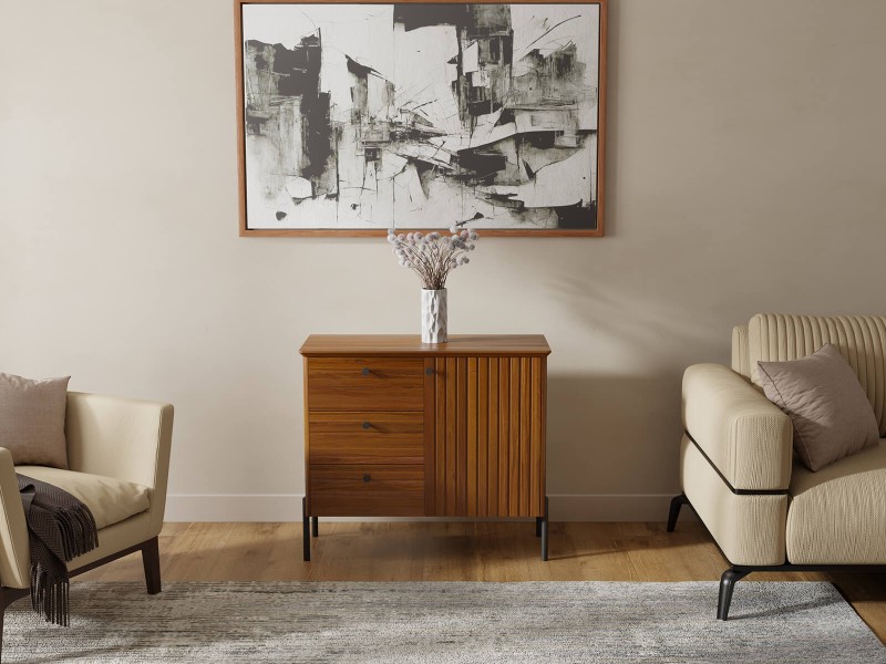 Comodă din lemn de fag Lamelo lăţime 93 cm, Stejar Rustic