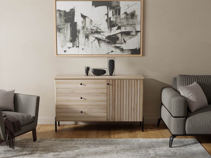 Comodă din lemn de fag Lamelo lăţime 143 cm, Fag Natural