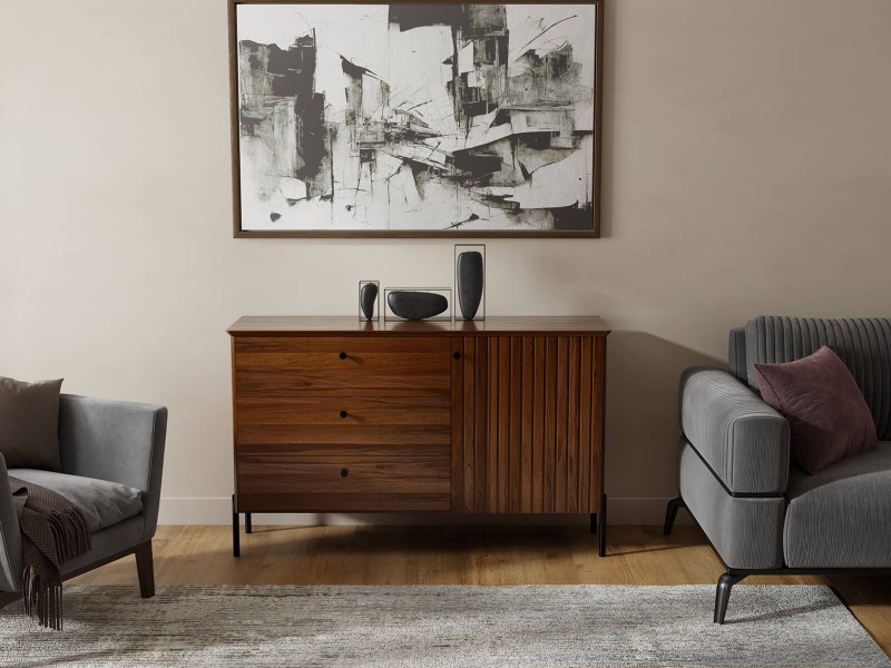 Comodă din lemn de fag Lamelo lăţime 143 cm, Nuc Italian