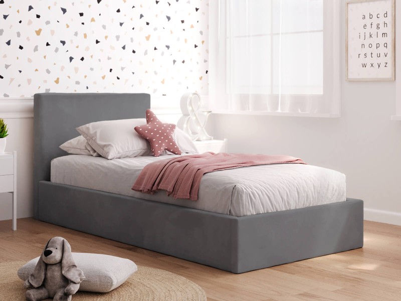 Pat Tapitat cu spatiu de depozitare 90x200 cm cu cadru, Grafit Velvet Kids Line 4