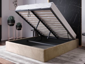 Pat Tapitat cu spatiu de depozitare 160x200 fără tăblie BOX Line Maro Velvet