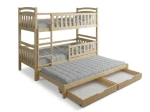 Pat supraetajat din lemn pentru 3 persoane 90x200 cu sertare P3S pin