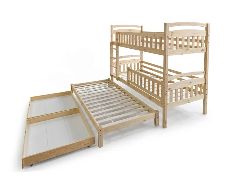 Pat supraetajat din lemn pentru 3 persoane 90x200 cu sertare P3S pin