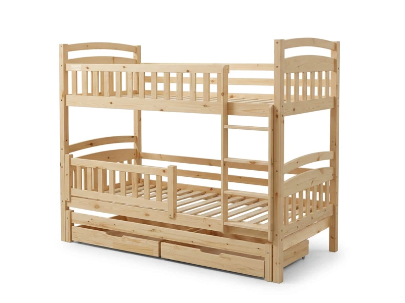 Pat supraetajat din lemn pentru 3 persoane 90x200 cu sertare P3S pin