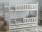 Pat supraetajat din lemn pentru 3 persoane 90x200 cu sertare P3S alb