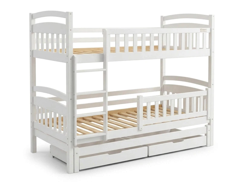 Pat supraetajat din lemn pentru 3 persoane 90x200 cu sertare P3S alb