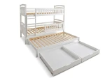 Pat supraetajat din lemn pentru 3 persoane 90x200 cu sertare P3S alb