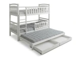 Pat supraetajat din lemn pentru 3 persoane 90x200 cu sertare P3S alb