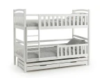 Pat supraetajat din lemn pentru 3 persoane 90x200 cu sertare P3S alb