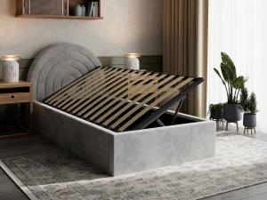 Pat Tapitat cu spatiu de depozitare 90x200 cm cu cadru, gri Bluvel 03 Kids Line 5 curcubeu