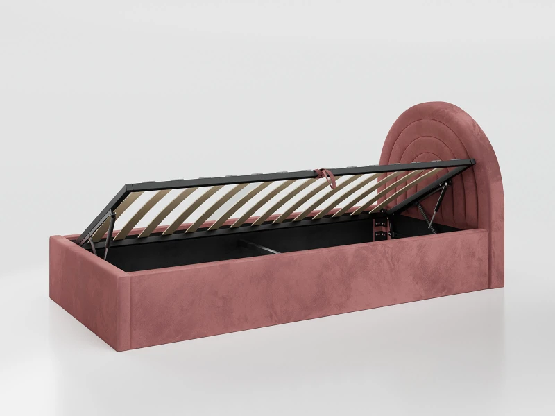 Pat Tapitat cu spatiu de depozitare 90x200 cm cu cadru, roz Bluvel 52 Kids Line 5 curcubeu