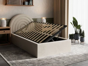 Pat Tapitat cu spatiu de depozitare 90x200 cm cu cadru, bej Bluvel 22 Kids Line 5 curcubeu