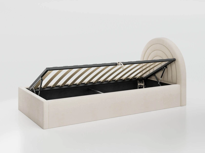Pat Tapitat cu spatiu de depozitare 90x200 cm cu cadru, bej Bluvel 22 Kids Line 5 curcubeu