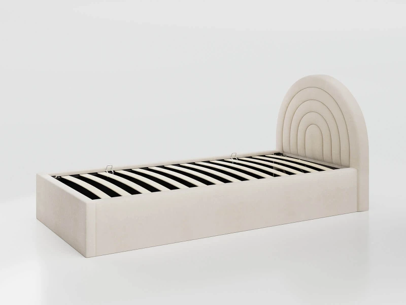 Pat Tapitat cu spatiu de depozitare 90x200 cm cu cadru, bej Bluvel 22 Kids Line 5 curcubeu