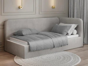 Canapea de o persoană tapițată 90x200 cu ladă de depozitare și somieră Leo, gri Bluvel 03