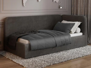 Canapea de o persoană tapițată 90x200 cu ladă de depozitare și somieră Leo, grafit Bluvel 18