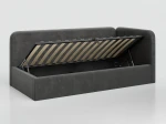 Canapea de o persoană tapițată 90x200 cu ladă de depozitare și somieră Leo, grafit Bluvel 18