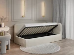 Canapea de o persoană tapițată 90x200 cu ladă de depozitare și somieră Leo, bej Bluvel 22