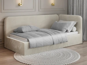 Canapea de o persoană tapițată 90x200 cu ladă de depozitare și somieră Leo, bej Bluvel 22