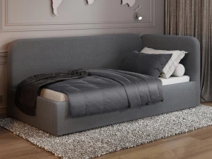 Canapea de o persoană tapițată 90x200 cu ladă de depozitare și somieră Leo, gri Colet 17