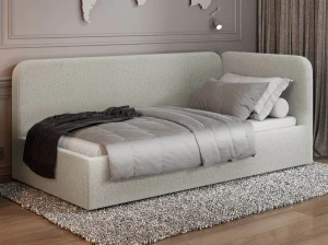 Canapea de o persoană tapițată 90x200 cu ladă de depozitare și somieră Leo, bej Colet 24