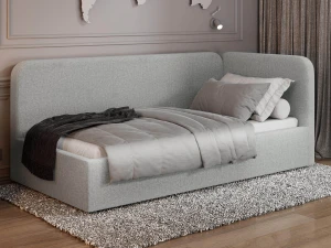 Canapea de o persoană tapițată 90x200 cu ladă de depozitare și somieră Leo, gri deschis Colet 04