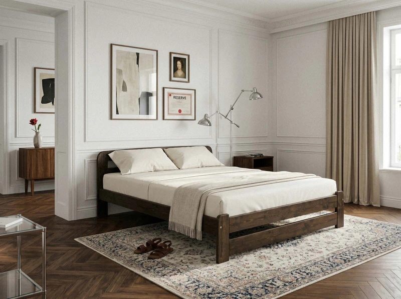 Pat din lemn 120x200 cu somieră Lidia nuc