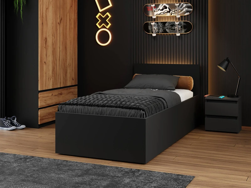 Pat 90x200 cu cadru de ridicare pe cadru metalic DM1, negru