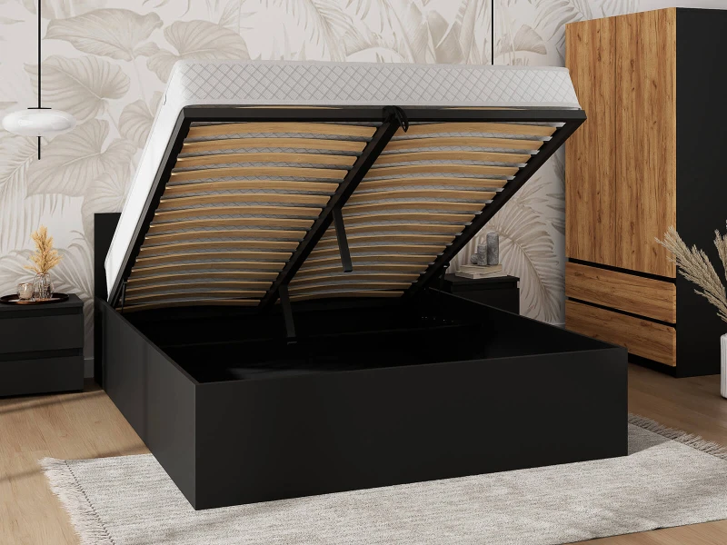 Pat 180x200 cu cadru de ridicare pe cadru metalic DM1, negru