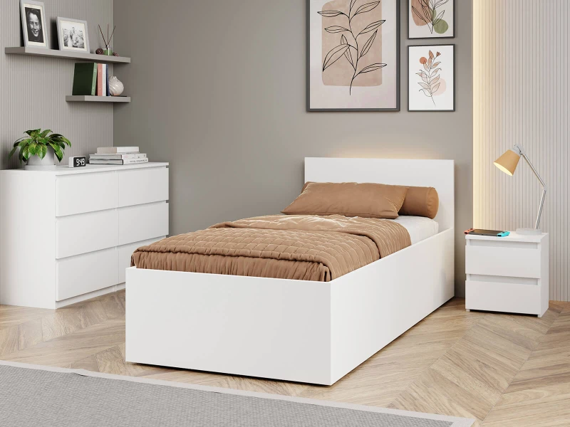 Pat 90x200 cu cadru de ridicare pe cadru metalic DM1, alb
