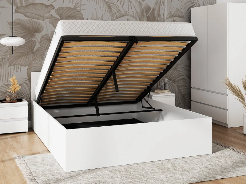 Pat 180x200 cu cadru de ridicare pe cadru metalic DM1, alb