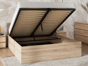 Pat 160x200 cu cadru de ridicare pe cadru metalic DM1, stejar sonoma