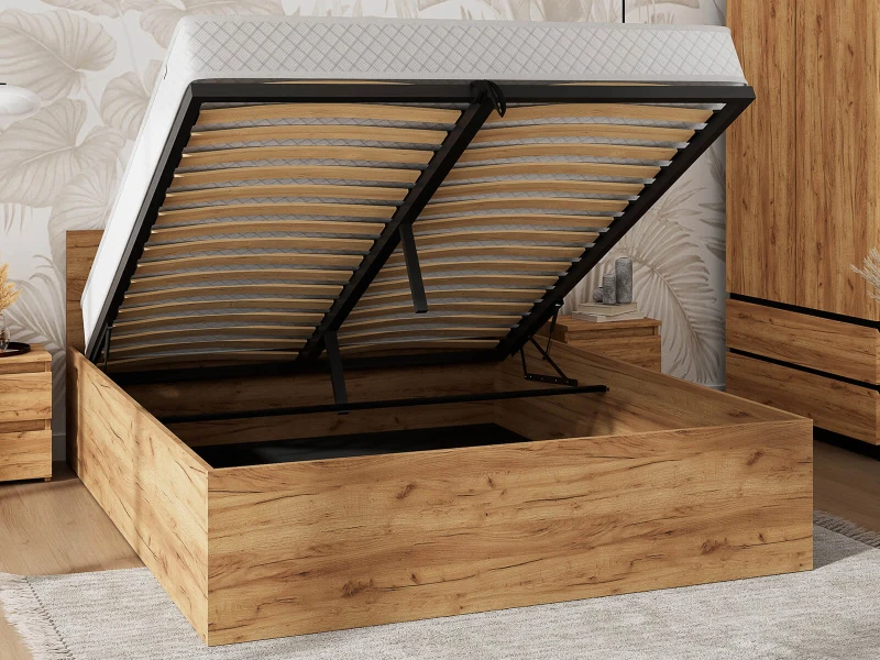Pat 120x200 cu cadru de ridicare pe cadru metalic DM1, stejar craft