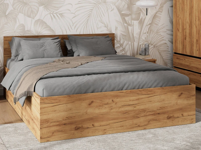 Pat 140x200 cu cadru de ridicare pe cadru metalic DM1, stejar craft